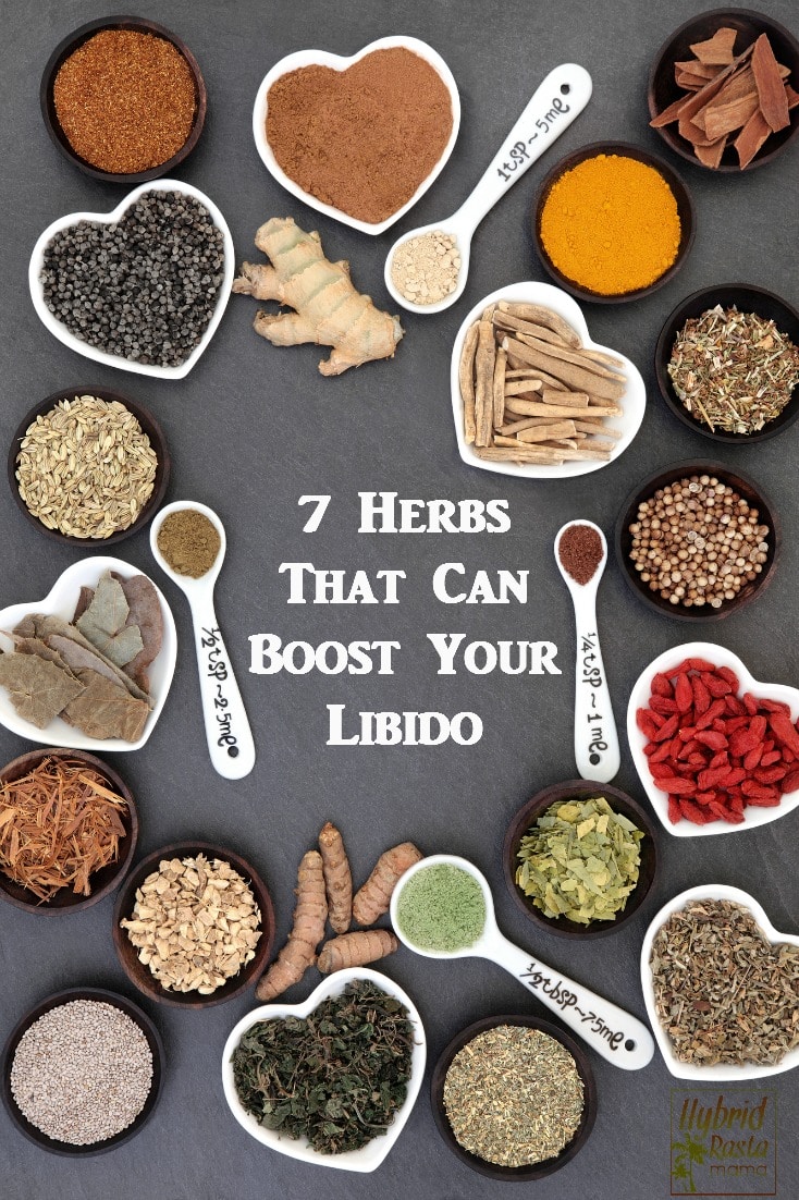 A selection of herbs for libido on a grey background