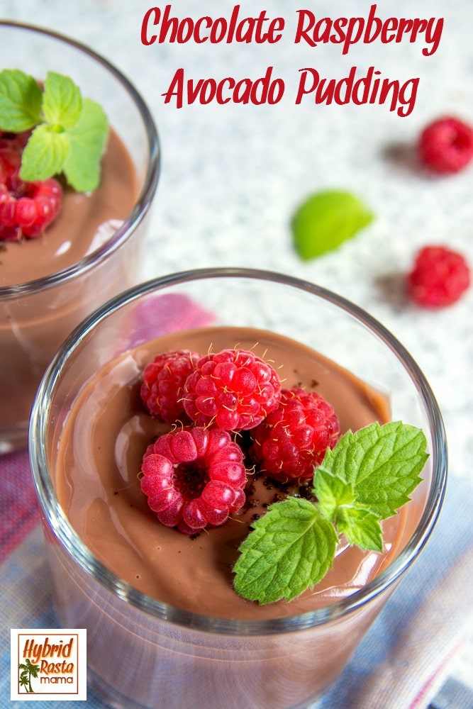 Chocolate + Raspberry + Avocado = Pudding? Nope...I am not kidding. Chocolate raspberry avocado pudding is a palate pleasing treat that nourishes the body. Try it from HybridRastaMama.com.