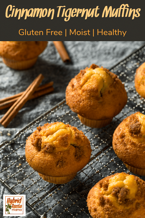 6 gluten free cinnamon tigernut muffins cooling on a baking rack