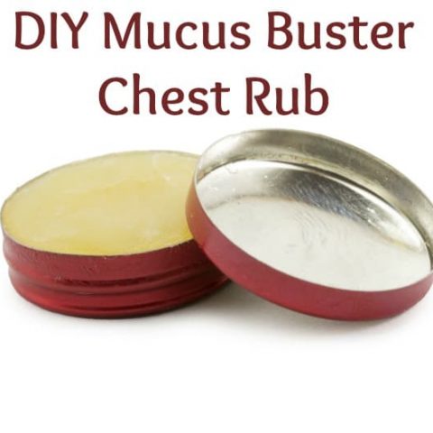DIY Mucus Buster Chest Rub in a red round tin on a white backgroun