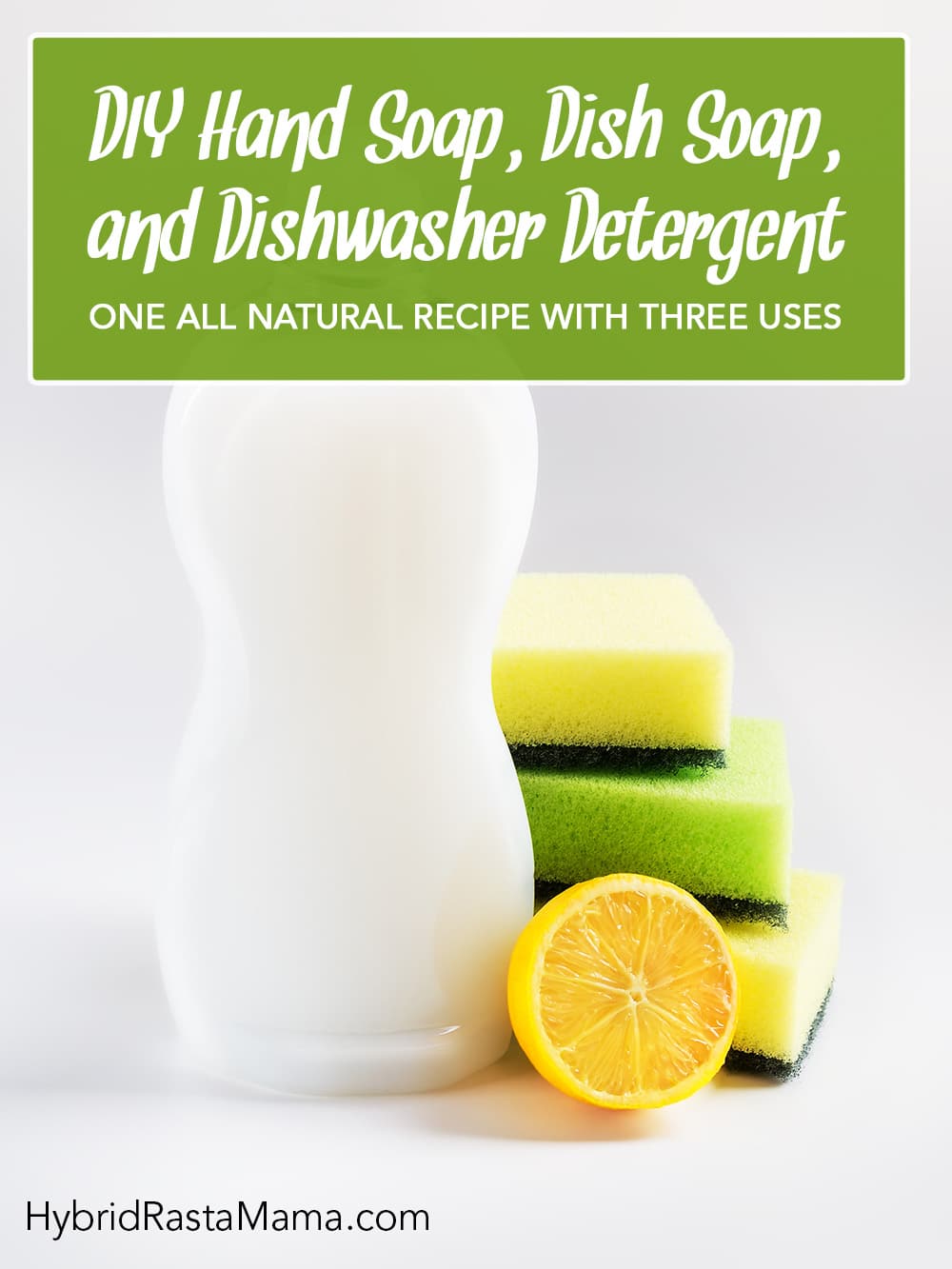 A bottle of DIY 3 in 1 soap - hand soap, dish soap, and dishwasher detergent.