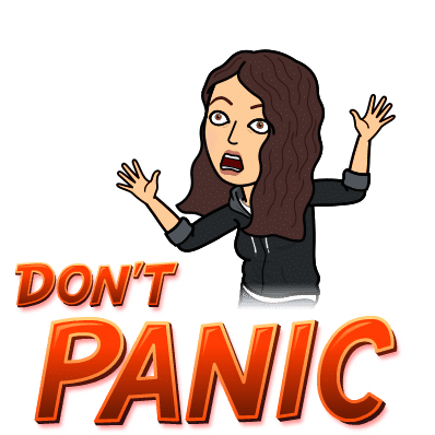 Jennifer from Hybrid Rasta Mama in emoji form saying Don't Panic!