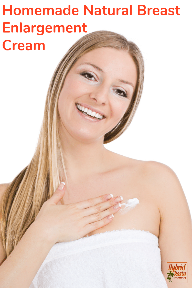 A blond woman wrapped in a white towel rubbing homemade natural breast enlargement cream above her chest