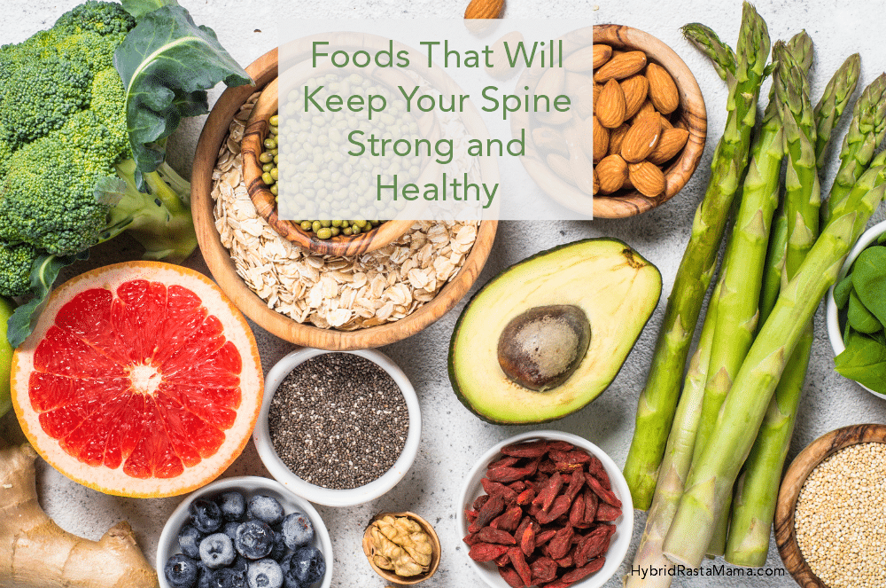 A collage of foods that will keep your spine strong and healthy